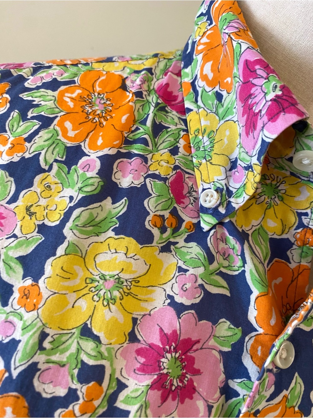 Ralph Lauren PREPPY Floral Short-Sleeve Button-Down Shirt Navy Yellow - Picture 4 of 11